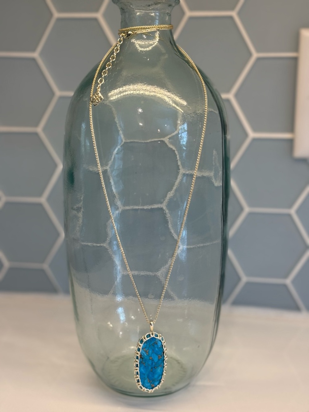 Kendra Scott Gold Necklace with Turquoise Blue Stone